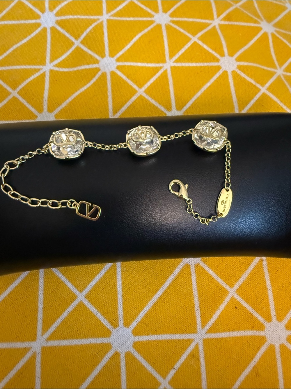 Valentino Gold Crystal Logo Link Bracelet - Clear & Gold - Picture 3 of 3